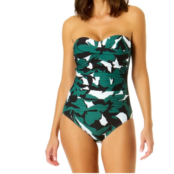 ANNE COLE NWOT Desert Bloom Twist Front Shirred One Piece Swimsuit Size 10 - Picture 1 of 7